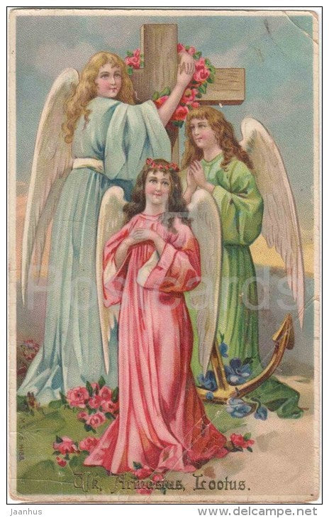 cross - angels -M.S. i. B. 14188 - circulated Imperial Russia Estonia 1910 Rappel Wesenberg - JH Postcards