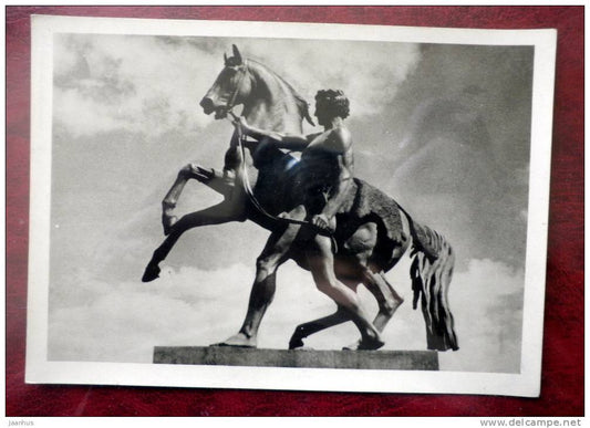 Leningrad - St Petersburg - Sculpture at Anichkov bridge by Klodt b - 1953 - Russia - USSR - used - JH Postcards