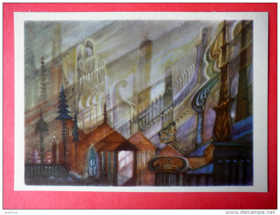 painting by Kazys Simonis - Morning . 1956 - lithuanian art - unused - JH Postcards