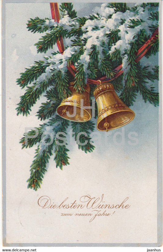 New Year Greeting Card - Die Besten Wunsche zum neuen Jahre - bells - BR 7091 - old postcard - 1924 - Germany - used - JH Postcards