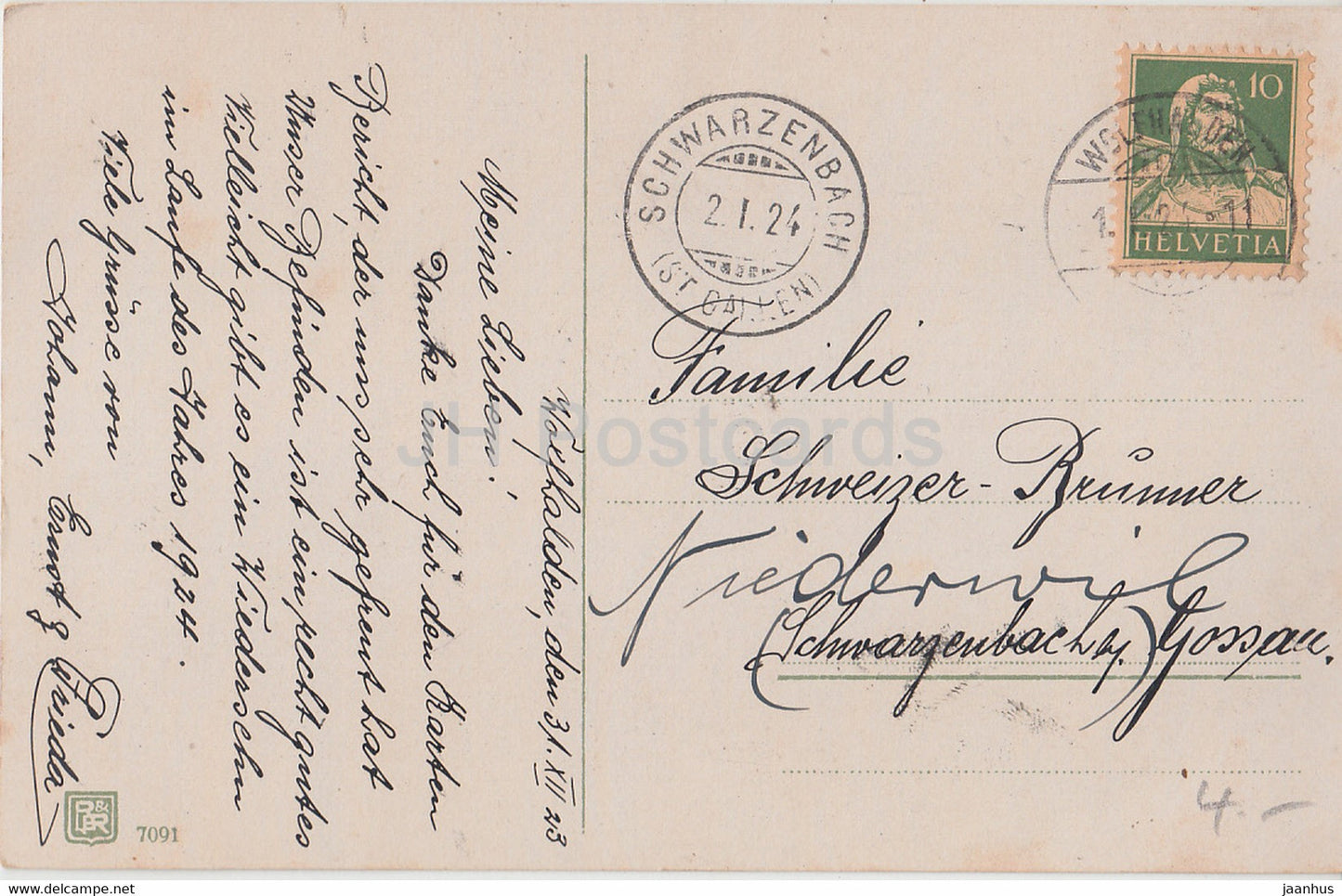 Neujahrsgrußkarte - Die besten Wünsche zum neuen Jahr - Glocken - BR 7091 - alte Postkarte - 1924 - Deutschland - gebraucht