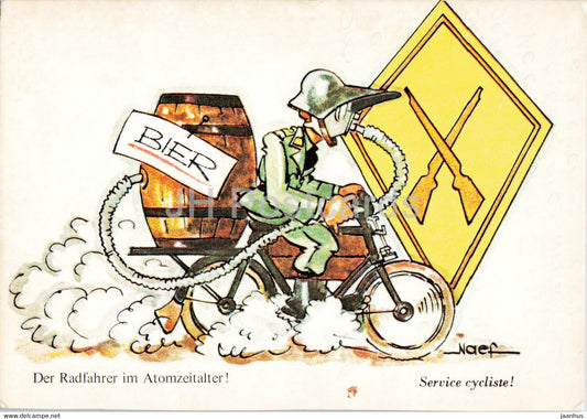 Der Radfahrer im Atomzeitalter - Service Cycliste - bicycle - illustration by Naef - Switzerland - used - JH Postcards