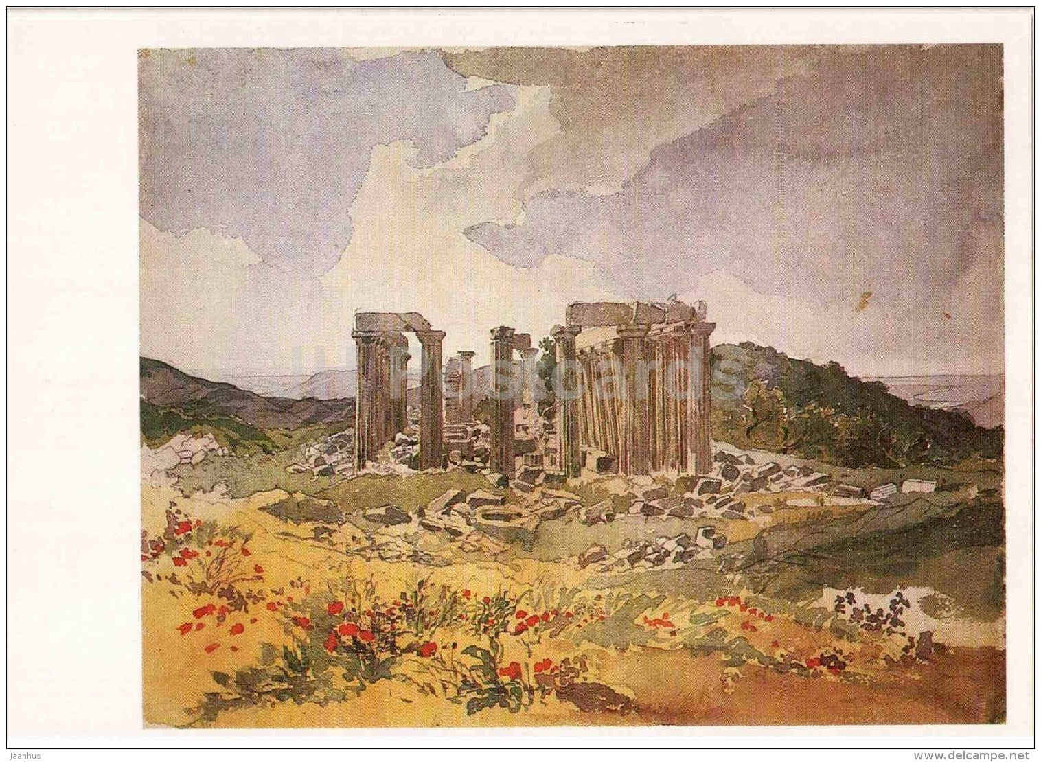 painting by K. Bryullov - Temple of Apollo the Epicurean in Phigalia , 1835 - Russian art - 1985 - Russia USSR - unused - JH Postcards