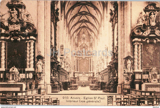 Anvers - Antwerpen - Eglise St Paul - Interieur - vue generale - church - 910 - old postcard - 1913 - Belgium - used - JH Postcards