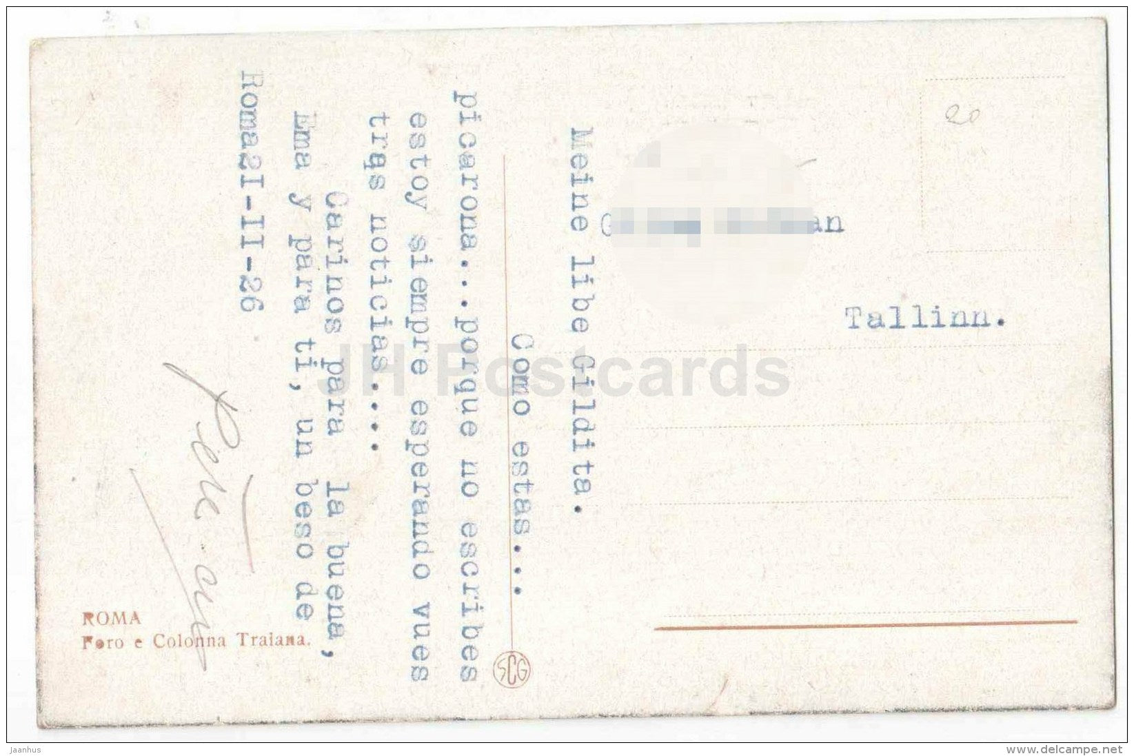 Foro e Colonna Traiana - Forum and Trajan's column - Roma - Italy - sent from Italy to Estonia Tartu 1926 - JH Postcards