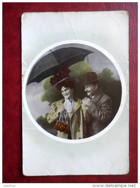woman and man - umbrella - 1189/5 - circulated in Tsarist Russia 1912 , Kerro , Estonia - used - JH Postcards