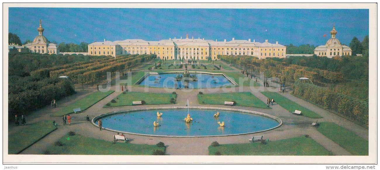 View of the Great Palace from the Upper Gardens - Petrodvorets - 1984 - Russia USSR - unused - JH Postcards