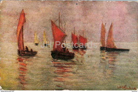 sailing boat - illustration - Uff Rev Stampa Milano - 2554 - old postcard - Italy - unused - JH Postcards