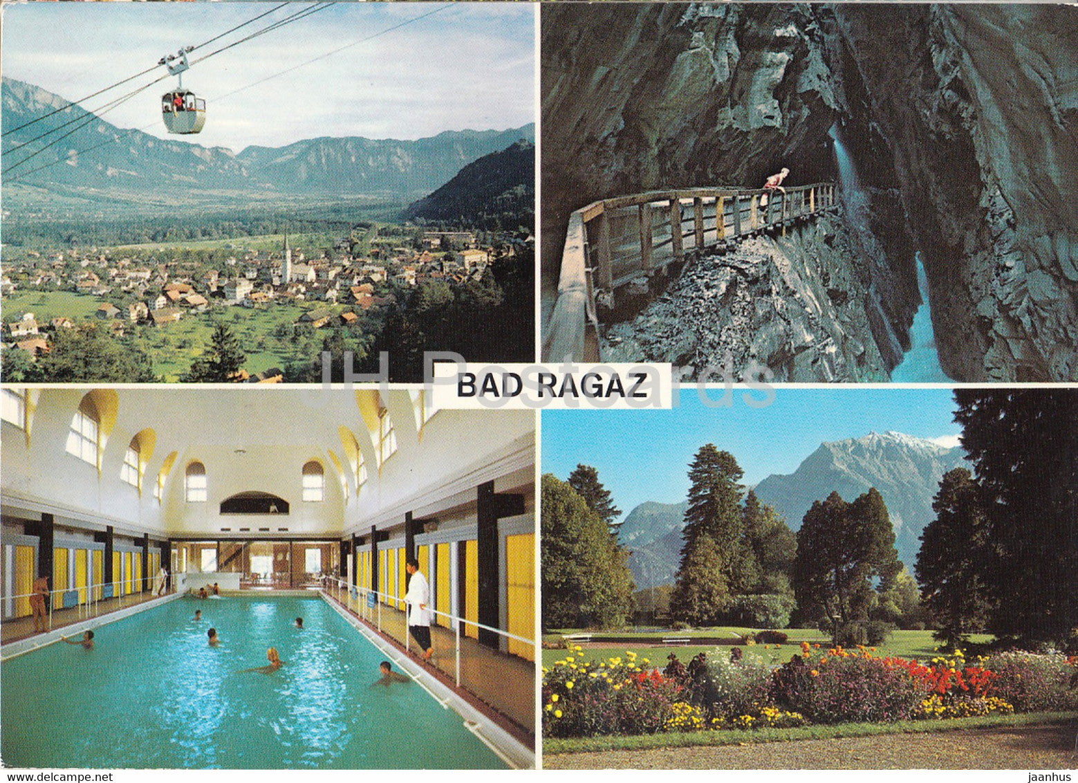 Bad Ragaz - Pizol Bahn - Taminaschlucht - Thermalschwimmbad - Kurpark mit Falknis - 145 - 1973 - Switzerland - used - JH Postcards