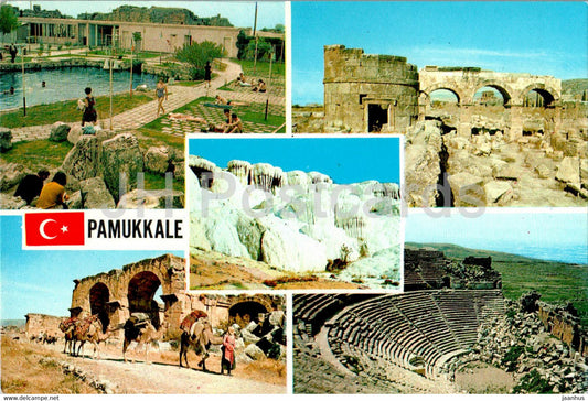 Pamukkale - Denizli - Hierapolis - Roman Gate - Byzantine Church - Theatre - multiview - 1986 - Turkey - used - JH Postcards