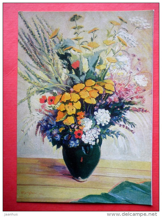 painting by Mger Abegian - Still Life . Flowers in the Vase , 1945 - armenian art - unused - JH Postcards