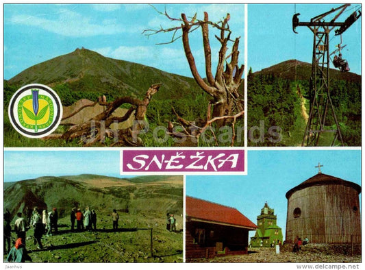 Snezka mountain 1603 m - Krkonoše - chairlifts - Chapel on top of the mountain - Czechoslovakia - Czech - used 1 - JH Postcards