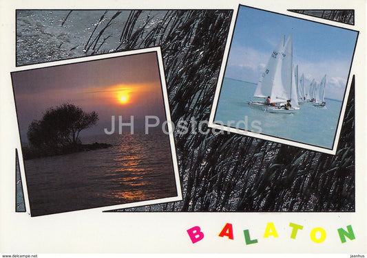 Greetings from Balaton - lake - sailing boat - multiview - 1992 - Hungary - used - JH Postcards