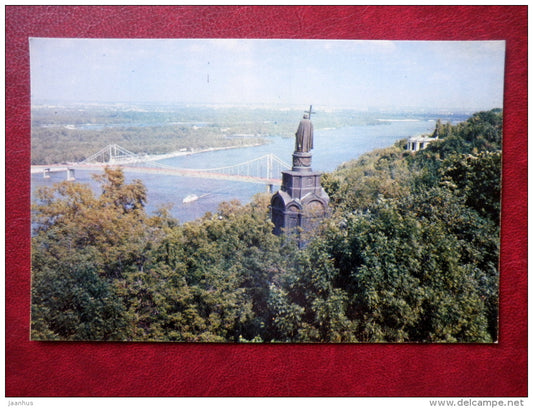 View of the Dnieper from the Vladimirskaya Gorka park - bridge - monument - Kiev - Kyiv - 1970 - Ukraine USSR - unused - JH Postcards