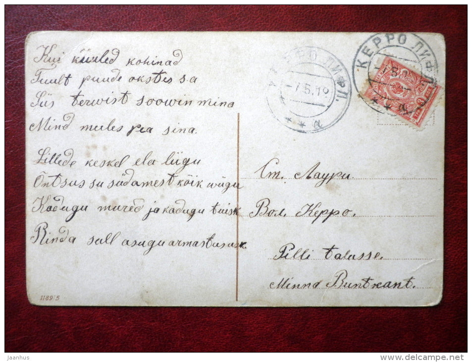 woman and man - umbrella - 1189/5 - circulated in Tsarist Russia 1912 , Kerro , Estonia - used - JH Postcards