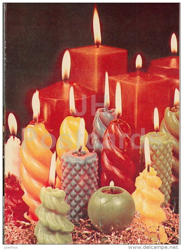 New Year Greeting Card - 1 - different shape candles - 1978 - Estonia USSR - used - JH Postcards