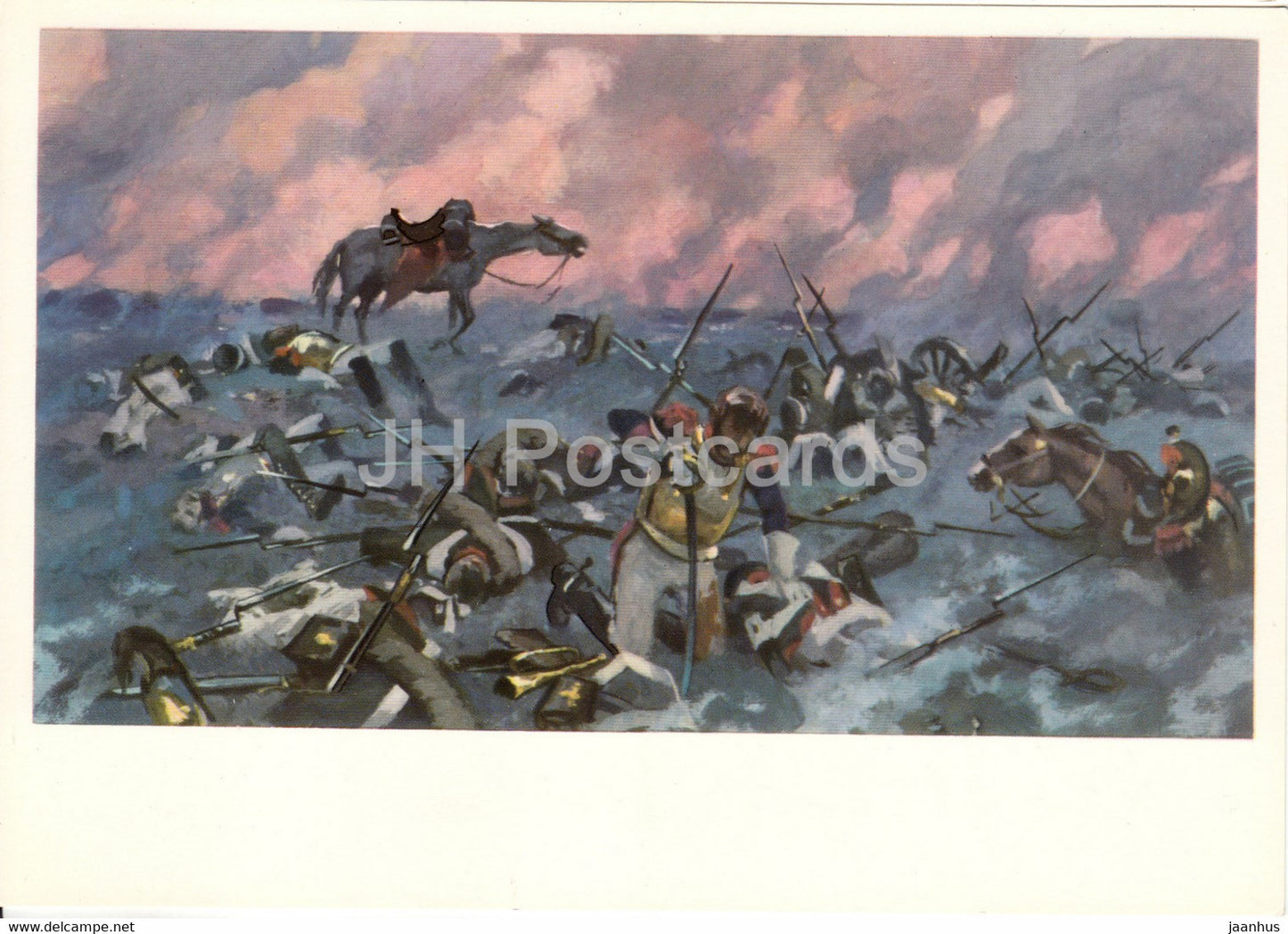 illustration by A. Nikolayev - Borodino - War and Peace by L. Tolstoy - large format card 1974 - Russia USSR - unused - JH Postcards