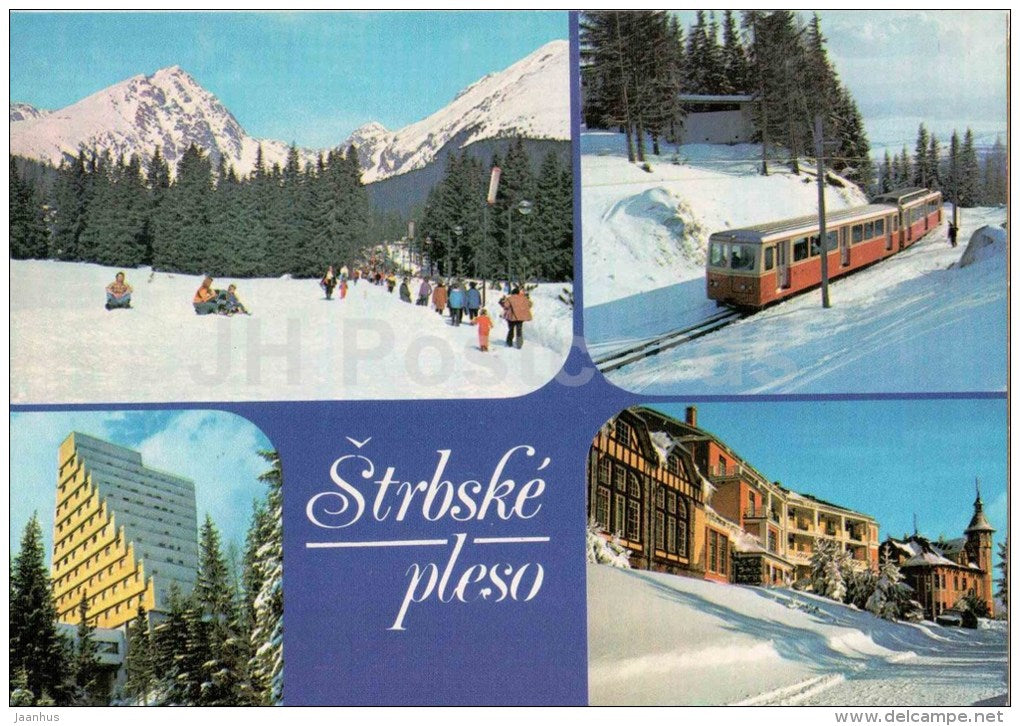 Strbske Pleso - tram - Tatranska Strba - hotel Panorama - Vysoke Tatry - High Tatras - Czechoslovakia - Slovakia - JH Postcards