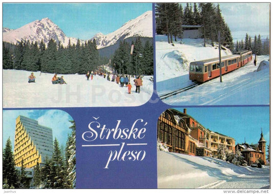 Strbske Pleso - tram - Tatranska Strba - hotel Panorama - Vysoke Tatry - High Tatras - Czechoslovakia - Slovakia - JH Postcards