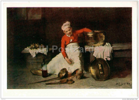 painting by Joseph Bail - Scullion in the Kitchen - boy - French art - 1959 - Russia USSR - unused - JH Postcards