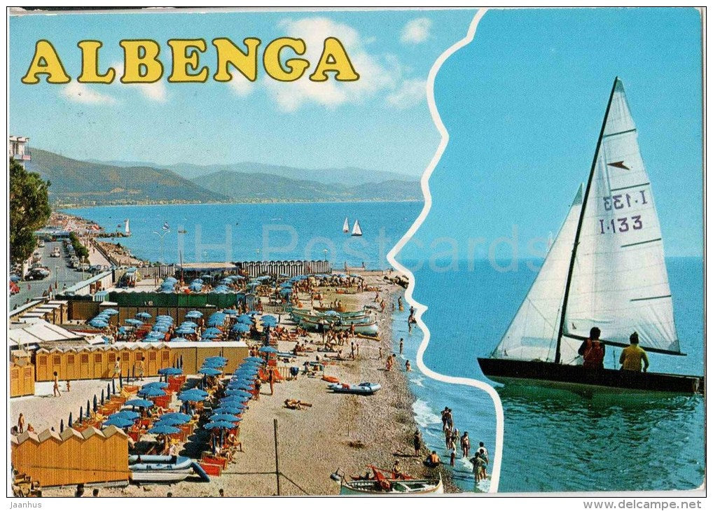 Albenga - beach - sailing boat - Liguria - 1001/AB - Italia - Italy - sent from Italy to Belgia - JH Postcards