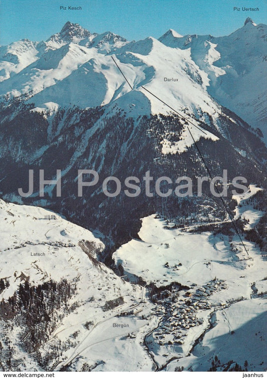 Bergun Bravuogn 1376 m - gegen Skigebiet Darlux Piz Kesch und Piz Uertsch - 1975 - Switzerland - used - JH Postcards