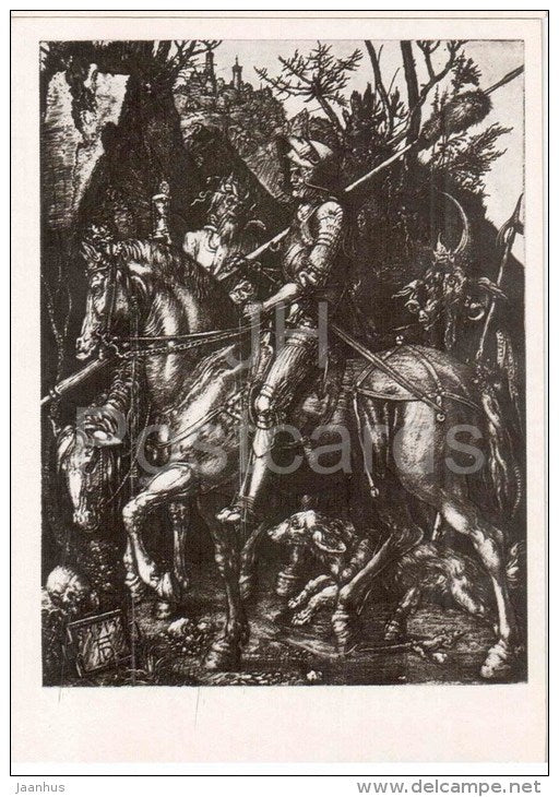 drawing by Albrecht Dürer - Knight , Death and the Devil - horse - german art - unused - JH Postcards