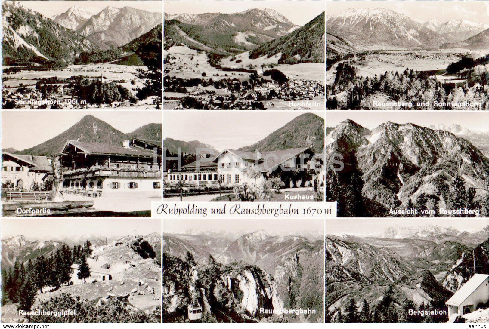 Ruhpolding und Rauschbergbahn 1670 m - old postcard - 1955 - Germany - used - JH Postcards