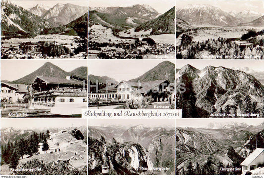 Ruhpolding und Rauschbergbahn 1670 m - old postcard - 1955 - Germany - used - JH Postcards