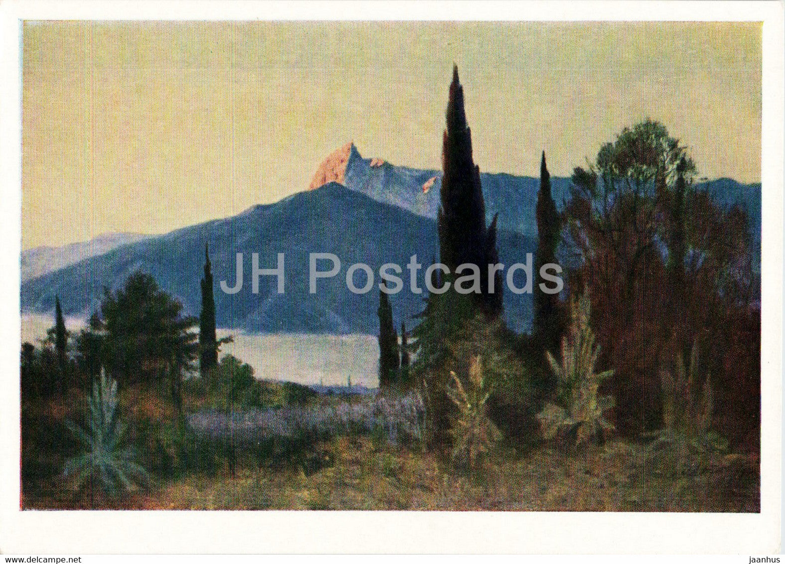 painting by I. Titov - Nikitsky Garden - Crimea - Russian art - 1961 - Russia USSR - unused - JH Postcards