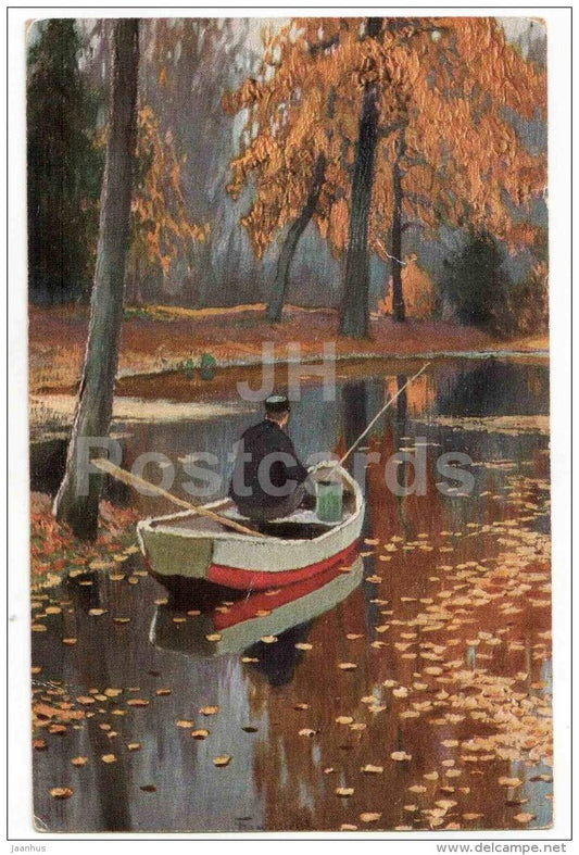 painting by M. Giermaszew - Zlota Jesien - Golden Autumn - 118 - circulated in Estonia Mail Wagon Pärnu-Tallinn 1928 - JH Postcards