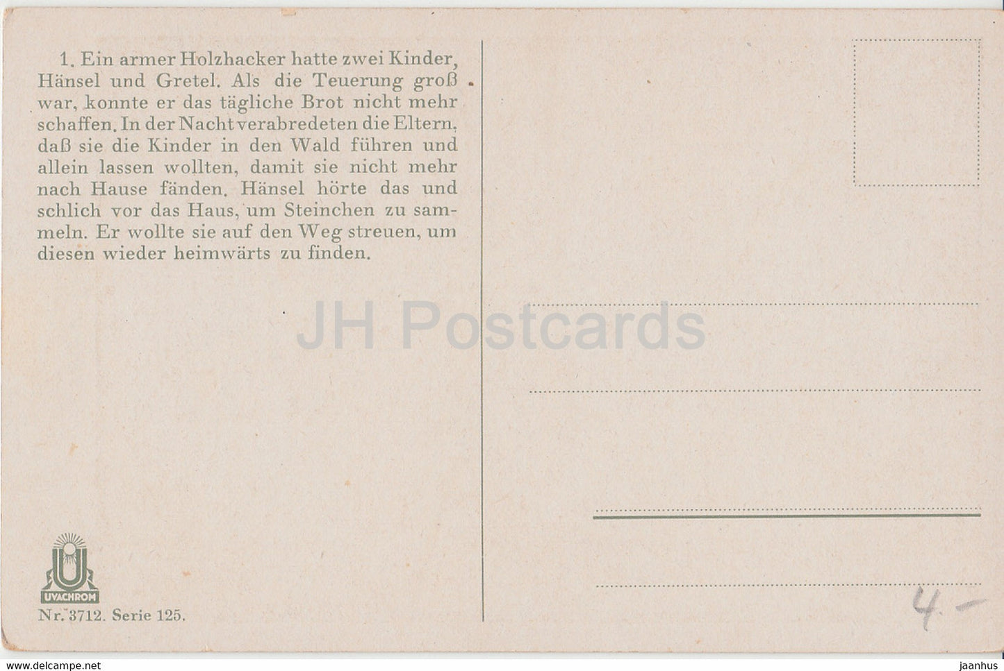 Bruder Grimm - Hänsel und Gretel - Illustration von Otto Kubel - Junge - Katze - Uvachrom 3712 - alte Postkarte - unbenutzt