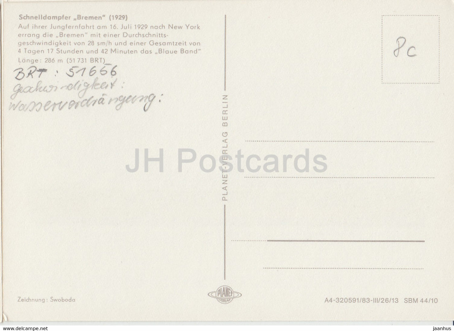 Schnelldampfer Bremen 1929 - steamer - Historische Schiffe - Historical Ships - DDR Germany - used