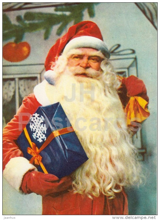 New Year Greeting card - Santa Claus - Gift - 1980 - Estonia USSR - used - JH Postcards