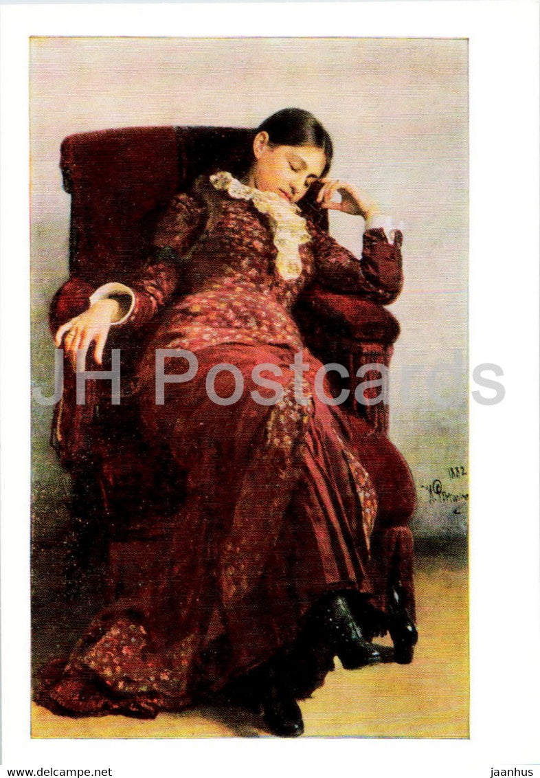 painting by Ilya Repin - The Rest - Ilya Repin Wife - Russian art - 1985 - Russia USSR - unused - JH Postcards