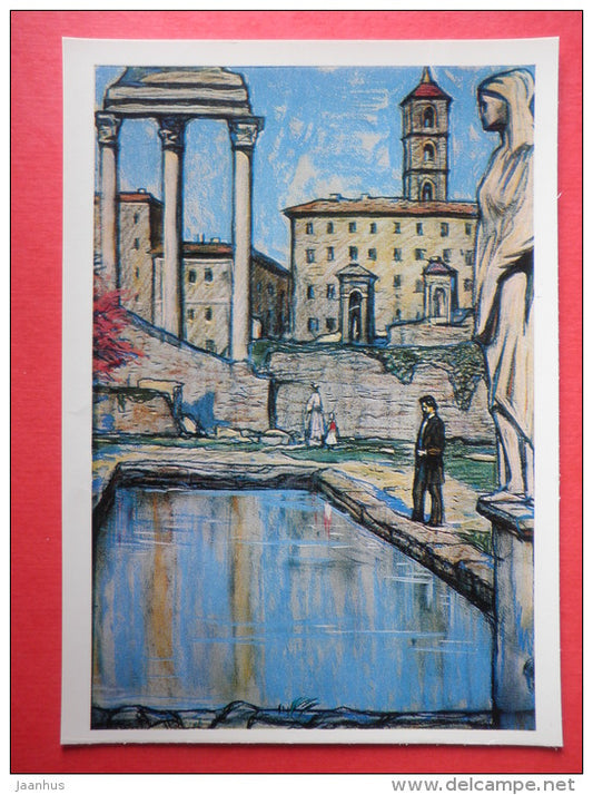 illustration by I. Glazunov - Raysky in Rome - novel by I. Goncharov - 1976 - Russia USSR - unused - JH Postcards