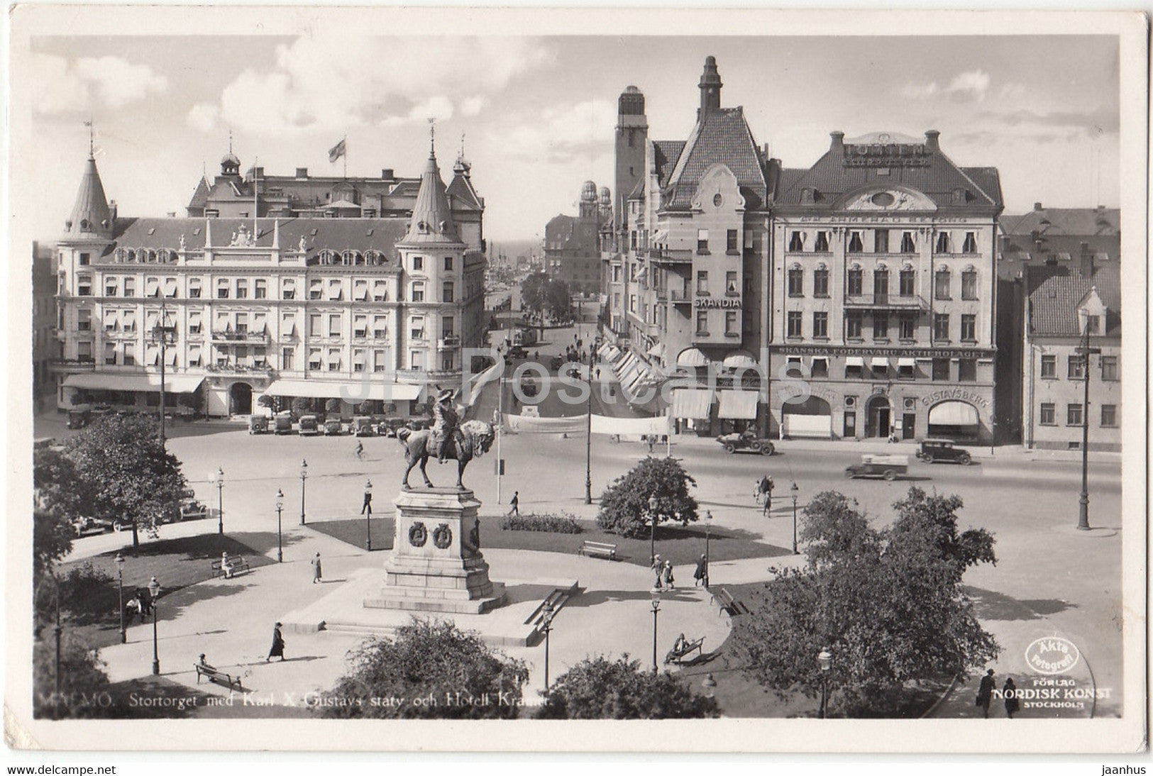Malmo - Stortorget med Karl X Gustavs staty och hotell - hotel - old postcard - 1939 - Sweden - used - JH Postcards