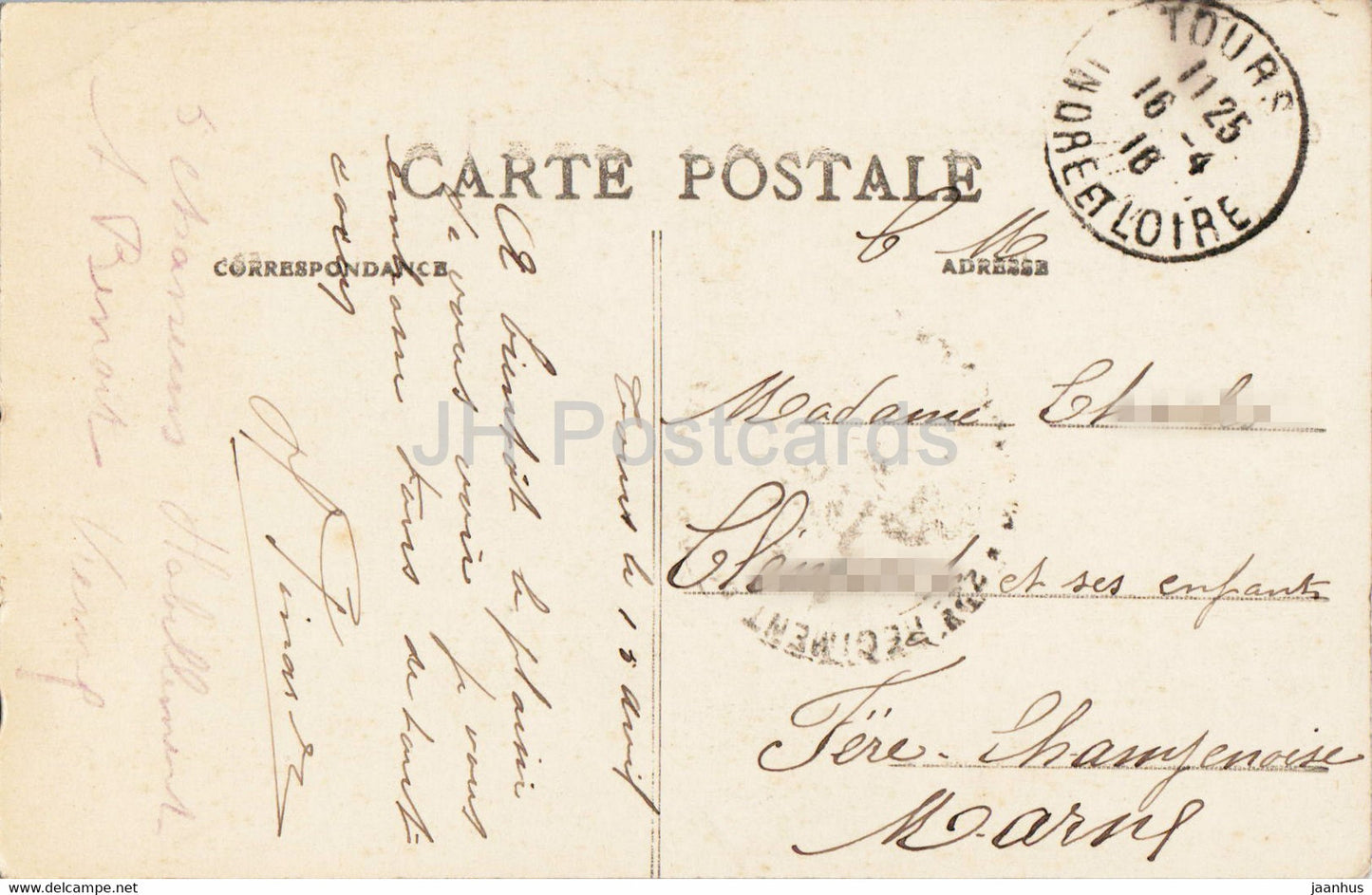 Tours - L'Hotel de Ville et la Place - Cote Sud Ouest - 24 - old postcard - 1916 - France - used