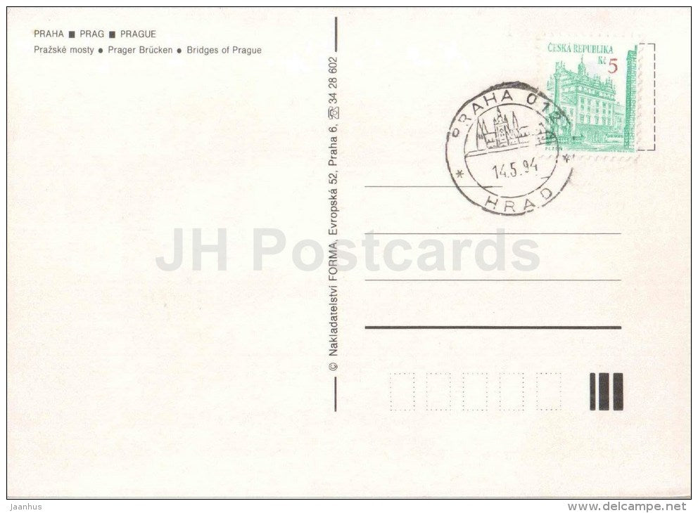 Bridges of Prague - Paraha - Prague - Czech - used 1994 - JH Postcards
