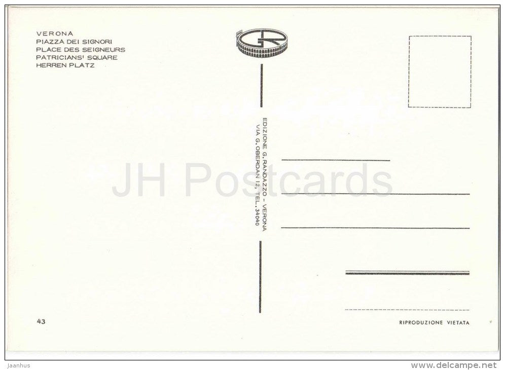 Piazza dei Signori - Patricians` Square - Verona - Veneto - 43 - Italia - Italy - unused - JH Postcards