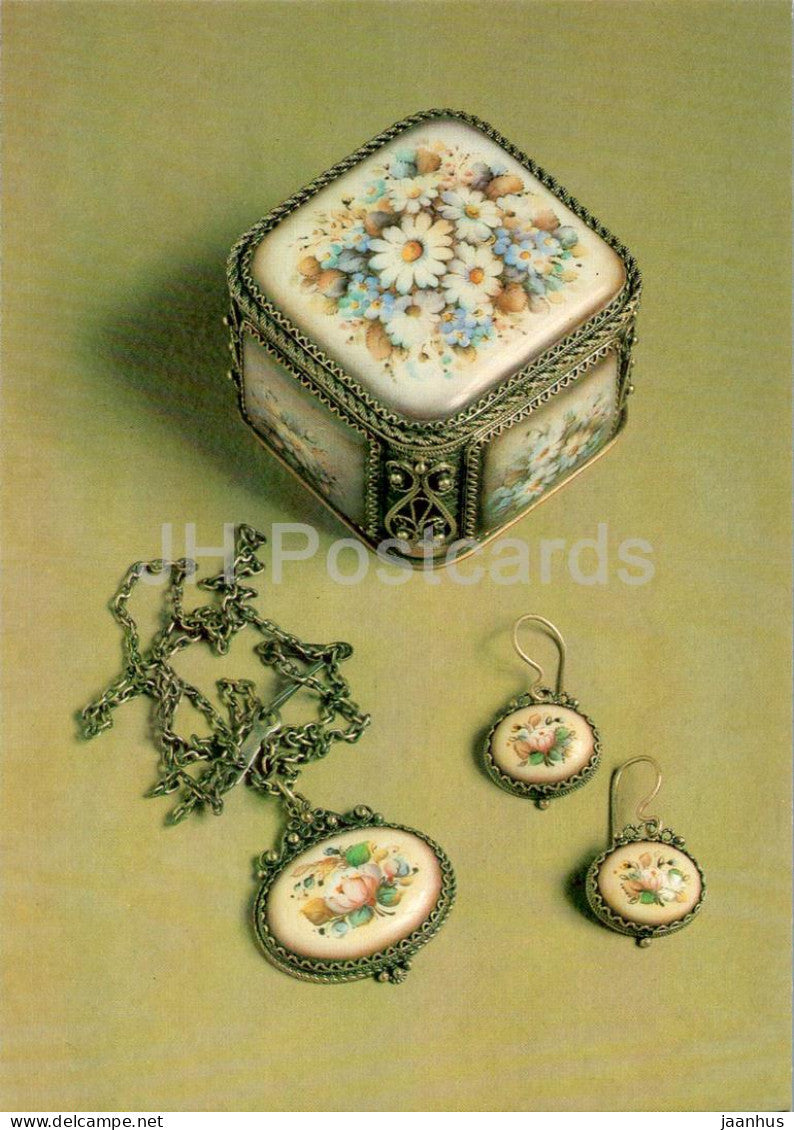 small box Moscow Nights and set by T. Mikhailenko - Enamel Crafts of Rostov Finift - art - 1989 - Russia USSR - unused - JH Postcards