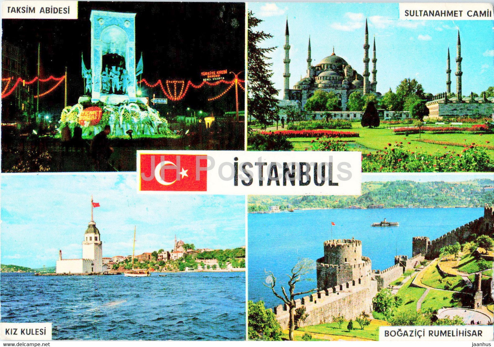 Greetings from Istanbul - Taksim Monument - Maiden's Tower - Rumeli Fortress - Keskin Color - 1986 - Turkey - used - JH Postcards