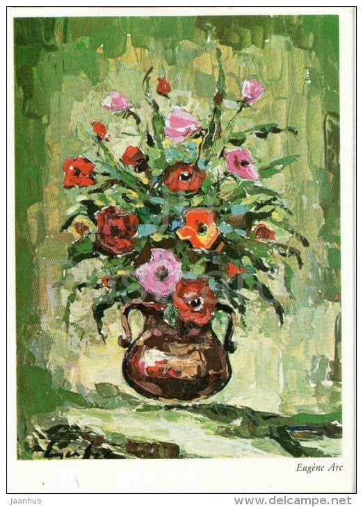 painting by Eugene Arc - Flowers in the Vase - 1357 - art - used - JH Postcards