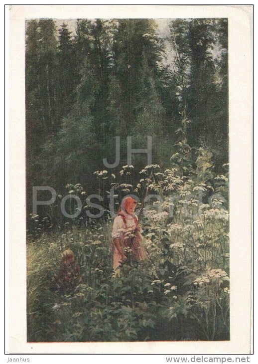 painting by O. Lagoda-Shishkina - Girl in the grass - russian art - unused - JH Postcards