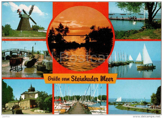 Grüsse vom Steinhuder Meer - windmühle - segelboot - sailing boat - windmill - Germany - 1985 gelaufen - JH Postcards