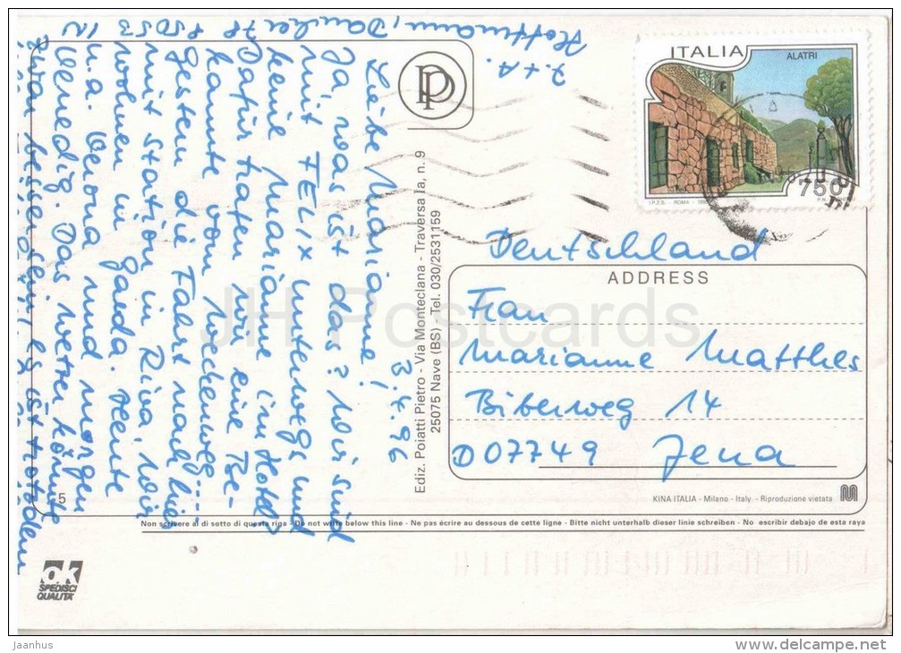 Lago di Garda - Brescia - Lombardia - 5 - Italia - Italy - sent from Italy to Germany 1996 - JH Postcards