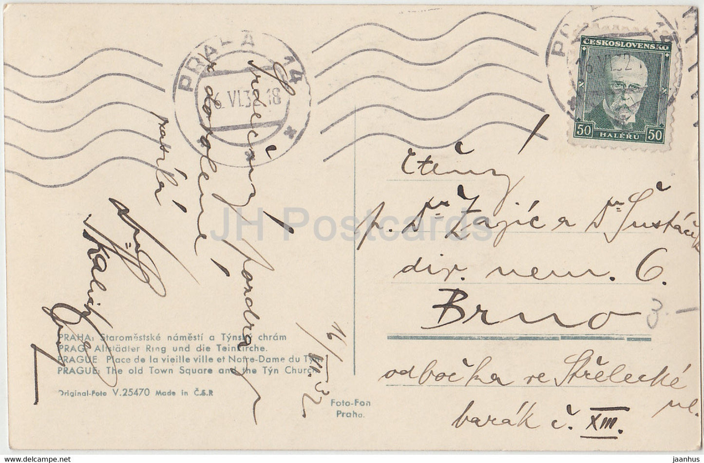 Praha - Prague - Staromestske namesti a Tynsky Chram - carte postale ancienne - 1932 - Tchécoslovaquie - République tchèque - utilisé