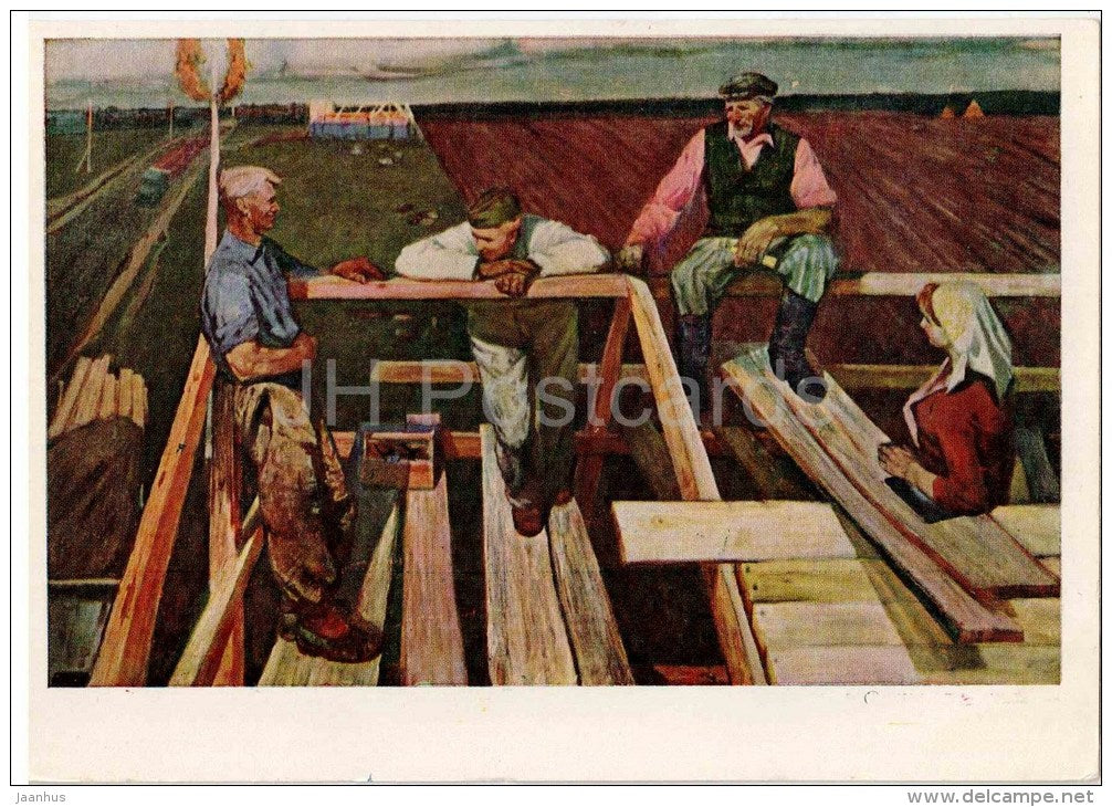 painting by I. Zarins - We already rafters , 1960 - worker - latvian art - unused - JH Postcards