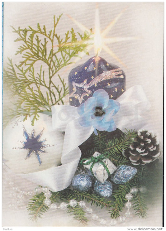 Christmas Greeting Card - candles - decorations - Estonia - used in 2004 - JH Postcards