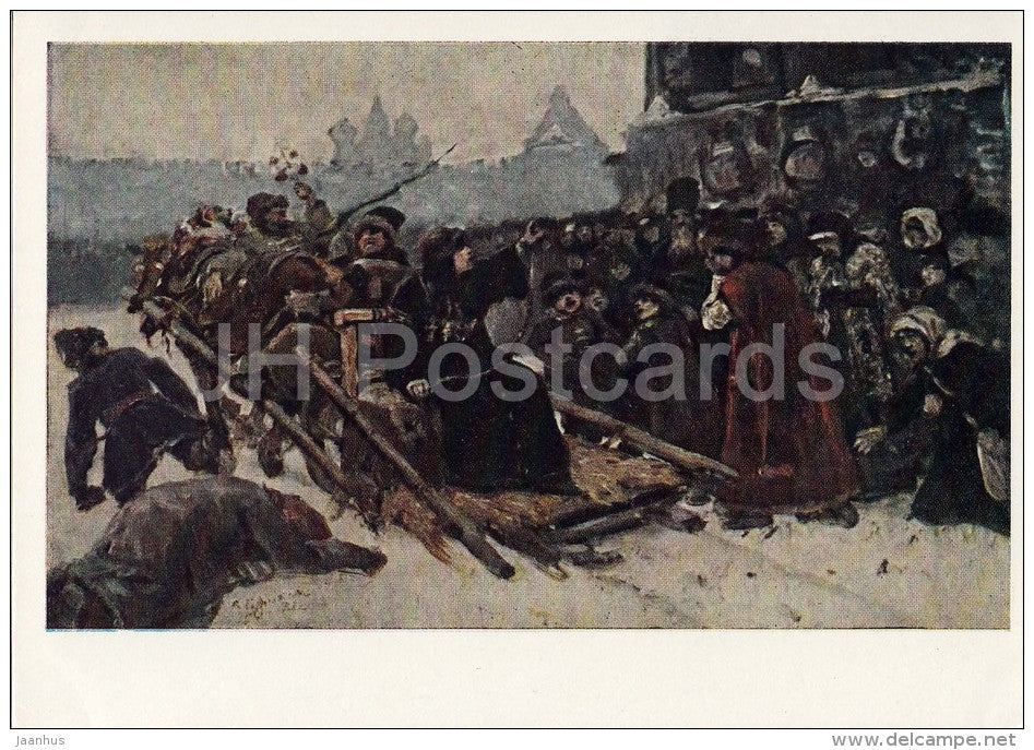 painting by V. Surikov - Boyarynia Morozova . Sketch , 1881 - horse sledge - Russian art - 1967 - Russia USSR - unused - JH Postcards
